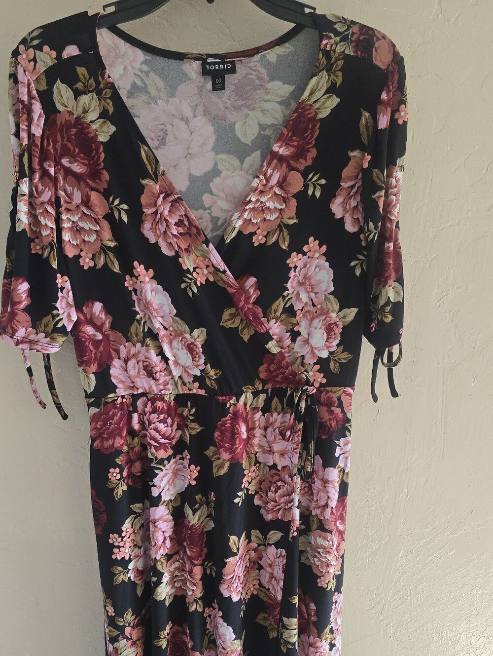 torrid Black Floral Midi Wrap Dress - Pink & Burgundy Blooms